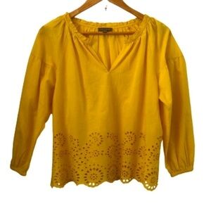 Lilla P yellow/goldenrod eyelet hem 3/4 sleeve  100% cotton blouse SZ S